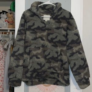 Camo half zip teddy jacket